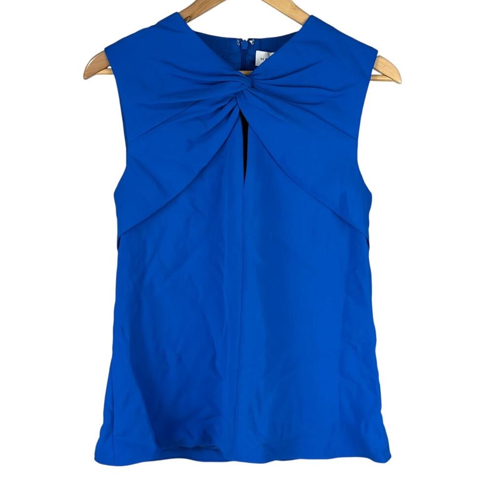 Halston Faren Top in Fluid Crepe Blue Dress Shirt Women's Size 4 New With Tags